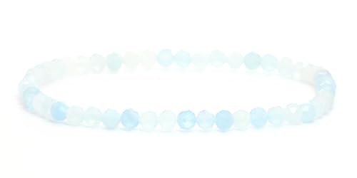 LAKADA Echtes Aquamarin Edelstein Armband mit facettierten 4mm Perlen Heilstein Schutzstein Edelsteinarmband Glücksbringer Talisman Geschenk (Aquamarin, 18CM) von LAKADA