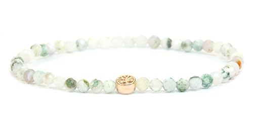 LAKADA Echtes Baumachat Edelstein Armband mit facettierten 4mm Perlen und Edelstahllebensbaum Heilstein Schutzstein Edelsteinarmband Glücksbringer Talisman Geschenk (Baumachat, 15CM, R) von LAKADA