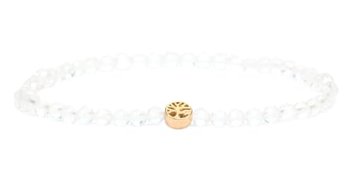 LAKADA Echtes Bergkristall Edelstein Armband mit facettierten 4mm Perlen und Edelstahllebensbaum Heilstein Schutzstein Edelsteinarmband Glücksbringer Talisman Geschenk (Bergkristall, 15CM, R) von LAKADA