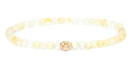 LAKADA Echtes Citrin Edelstein Armband mit facettierten 4mm Perlen und Edelstahlblüte Heilstein Schutzstein Edelsteinarmband Glücksbringer Talisman Geschenk (Citrin, 18CM, R) von LAKADA