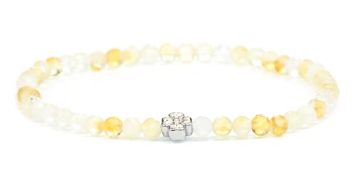 LAKADA Echtes Citrin Edelstein Armband mit facettierten 4mm Perlen und Edelstahlblüte Heilstein Schutzstein Edelsteinarmband Glücksbringer Talisman Geschenk (Citrin, 21CM, S) von LAKADA