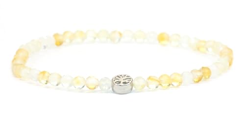 LAKADA Echtes Citrin Edelstein Armband mit facettierten 4mm Perlen und Edelstahllebensbaum Heilstein Schutzstein Edelsteinarmband Glücksbringer Talisman Geschenk (Citrin, S., 15CM) von LAKADA