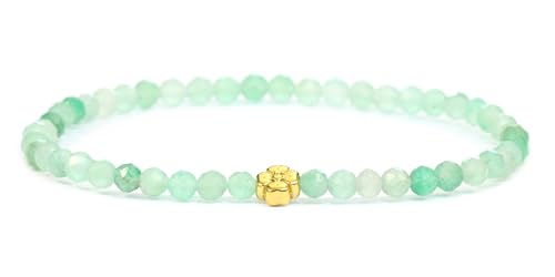 LAKADA Echtes Grüner Aventurin Edelstein Armband mit facettierten 4mm Perlen und Edelstahlblüte Heilstein Schutzstein Edelsteinarmband Glücksbringer Talisman Geschenk (Gr. Avent., 15CM, G) von LAKADA