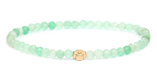 LAKADA Echtes Grüner Aventurin Edelstein Armband mit facettierten 4mm Perlen und Edelstahlblüte Heilstein Schutzstein Edelsteinarmband Glücksbringer Talisman Geschenk (Gr. Avent., 21CM, R) von LAKADA