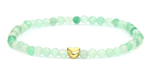 LAKADA Echtes Grüner Aventurin Edelstein Armband mit facettierten 4mm Perlen und Edelstahlherz Heilstein Schutzstein Edelsteinarmband Glücksbringer Talisman Geschenk (Gr. Avent., 15CM) von LAKADA
