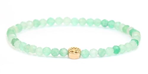 LAKADA Echtes Grüner Aventurin Edelstein Armband mit facettierten 4mm Perlen und Edelstahllebensbaum Heilstein Schutzstein Edelsteinarmband Glücksbringer Talisman Geschenk (Gr. Avent., 18CM, R) von LAKADA
