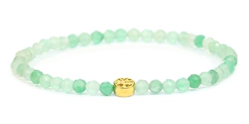 LAKADA Echtes Grüner Aventurin Edelstein Armband mit facettierten 4mm Perlen und Edelstahllebensbaum Heilstein Schutzstein Edelsteinarmband Glücksbringer Talisman Geschenk (Gr. Avent., 21CM, G) von LAKADA