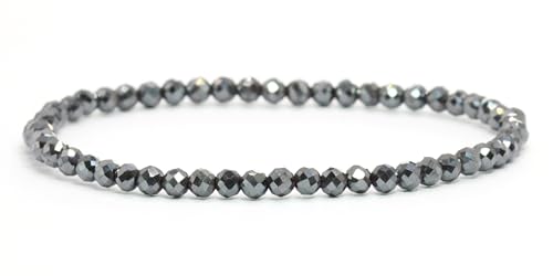 LAKADA Echtes Hämatit Edelstein Armband mit facettierten 4mm Perlen Heilstein Schutzstein Edelsteinarmband Glücksbringer Talisman Geschenk (Hämatit, 18CM) von LAKADA
