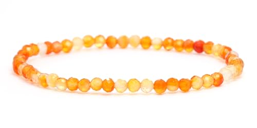 LAKADA Echtes Karneol Edelstein Armband mit facettierten 4mm Perlen Heilstein Schutzstein Edelsteinarmband Glücksbringer Talisman Geschenk (Karneol, 15CM) von LAKADA