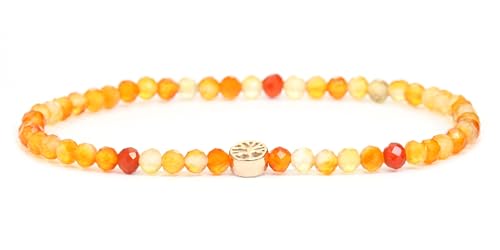 LAKADA Echtes Karneol Edelstein Armband mit facettierten 4mm Perlen und Edelstahllebensbaum Heilstein Schutzstein Edelsteinarmband Glücksbringer Talisman Geschenk (Karneol, 18CM, R) von LAKADA