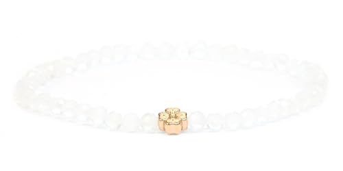 LAKADA Echtes Mondstein Edelstein Armband mit facettierten 4mm Perlen und Edelstahlblüte Heilstein Schutzstein Edelsteinarmband Glücksbringer Talisman Geschenk (Mondstein, 18CM, R) von LAKADA