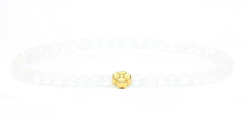 LAKADA Echtes Mondstein Edelstein Armband mit facettierten 4mm Perlen und Edelstahlblüte Heilstein Schutzstein Edelsteinarmband Glücksbringer Talisman Geschenk (Mondstein, 18CM, G) von LAKADA