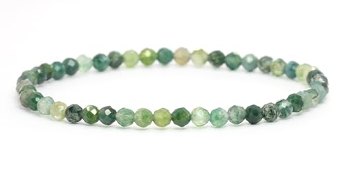 LAKADA Echtes Moosachat Edelstein Armband mit facettierten 4mm Perlen Heilstein Schutzstein Edelsteinarmband Glücksbringer Talisman Geschenk (Moosachat, 21CM) von LAKADA