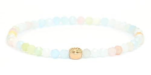 LAKADA Echtes Morganit Edelstein Armband mit facettierten 4mm Perlen und Edelstahllebensbaum Heilstein Schutzstein Edelsteinarmband Glücksbringer Talisman Geschenk (Morganit, 15CM, R) von LAKADA