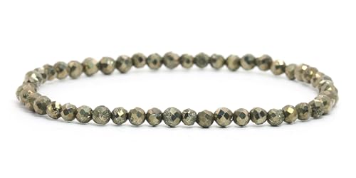 LAKADA Echtes Pyrit Edelstein Armband mit facettierten 4mm Perlen Heilstein Schutzstein Edelsteinarmband Glücksbringer Talisman Geschenk (Pyrit, 15CM) von LAKADA