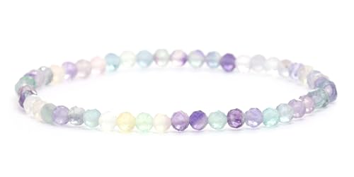 LAKADA Echtes Regenbogenfluorit Edelstein Armband mit facettierten 4mm Perlen Heilstein Schutzstein Edelsteinarmband Glücksbringer Talisman Geschenk (Regenbogenfluorit, 15CM) von LAKADA