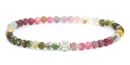 LAKADA Echtes Regenbogenturmalin Edelstein Armband mit facettierten 4mm Perlen und Edelstahlblüte Heilstein Schutzstein Edelsteinarmband Glücksbringer Talisman Geschenk (Regenbogenturmalin, 18CM, S) LAKADA Echtes Regenbogenturmalin Edelstein Armband mit facettierten 4mm Perlen und Edelstahlblüte Heilstein Schutzstein Edelsteinarmband Glücksbringer Talisman Geschenk (Regenbogenturmalin, 18CM, S) von LAKADA