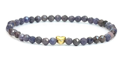 LAKADA Echtes Saphir Edelstein Armband mit facettierten 4mm Perlen und Edelstahlherz Heilstein Schutzstein Edelsteinarmband Glücksbringer Talisman Geschenk (Saphir, 15CM) von LAKADA