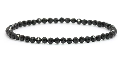 LAKADA Echtes Schwarzer Turmalin Edelstein Armband mit facettierten 4mm Perlen Heilstein Schutzstein Edelsteinarmband Glücksbringer Talisman Geschenk (Schwarzer Turmalin, 18CM) von LAKADA