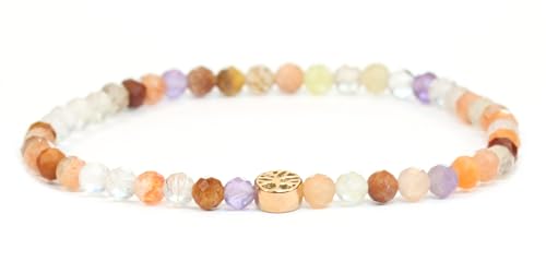 LAKADA Echtes Super Seven Amethyst Edelstein Armband mit facettierten 4mm Perlen und Edelstahllebensbaum Heilstein Schutzstein Edelsteinarmband Glücksbringer Talisman Geschenk (S. S. Ameth., 15CM, R) von LAKADA