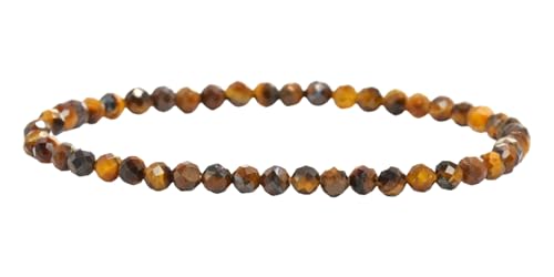 LAKADA Echtes Tigerauge Edelstein Armband mit facettierten 4mm Perlen Heilstein Schutzstein Edelsteinarmband Glücksbringer Talisman Geschenk (Tigerauge, 18CM) von LAKADA