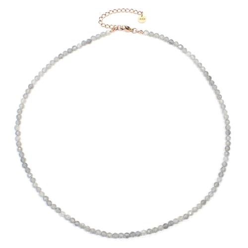 Labradorit Edelsteinkette mit facettierten 4mm Perlen - echte Natursteine - Länge verstellbar - Heilstein Schutzstein Edelstein Collier Glücksbringer Talisman Geschenk (Labradorit, 40, R) von LAKADA