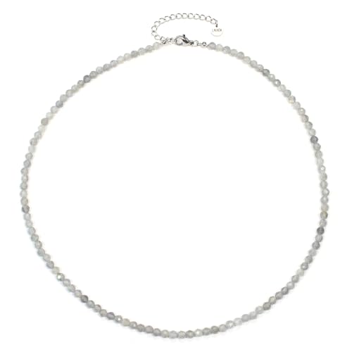 Labradorit Edelsteinkette mit facettierten 4mm Perlen - echte Natursteine - Länge verstellbar - Heilstein Schutzstein Edelstein Collier Glücksbringer Talisman Geschenk (Labradorit, 45, S) von LAKADA