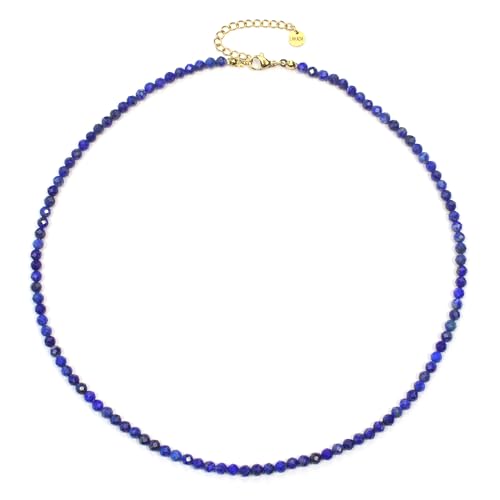 Lapislazuli Edelsteinkette mit facettierten 4mm Perlen - echte Natursteine - Länge verstellbar - Heilstein Schutzstein Edelstein Collier Glücksbringer Talisman Geschenk (Lapislazuli, 50, G) von LAKADA
