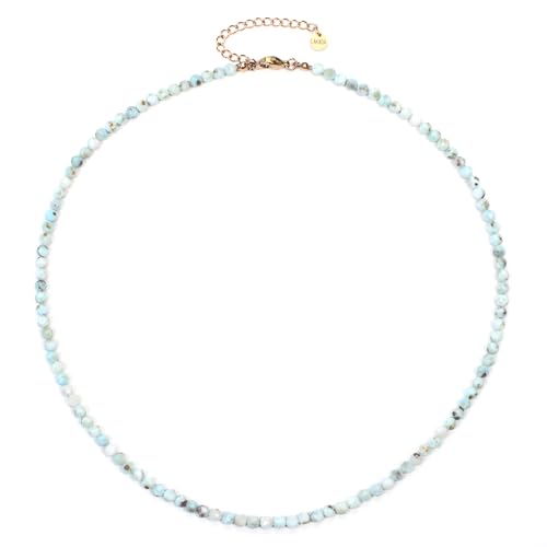 Larimar Edelsteinkette mit facettierten 4mm Perlen - echte Natursteine - Länge verstellbar - Heilstein Schutzstein Edelstein Collier Glücksbringer Talisman Geschenk (Larimar, 45, R) von LAKADA