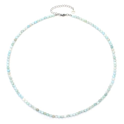 Larimar Edelsteinkette mit facettierten 4mm Perlen - echte Natursteine - Länge verstellbar - Heilstein Schutzstein Edelstein Collier Glücksbringer Talisman Geschenk (Larimar, 45, S) von LAKADA