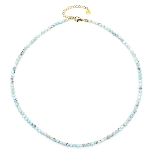 Larimar Edelsteinkette mit facettierten 4mm Perlen - echte Natursteine - Länge verstellbar - Heilstein Schutzstein Edelstein Collier Glücksbringer Talisman Geschenk (Larimar, 50, G) von LAKADA