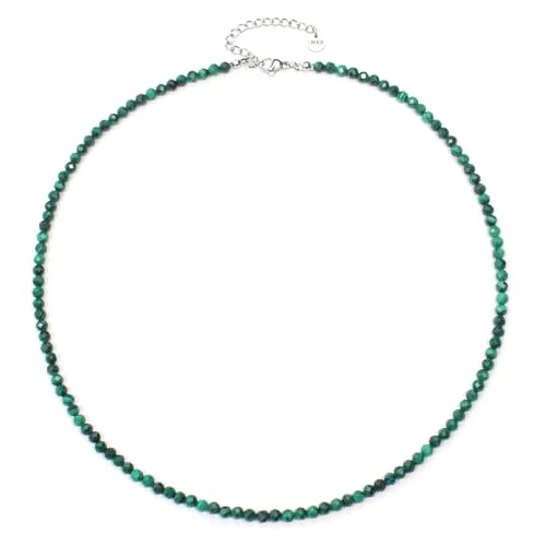 Malachit Edelsteinkette mit facettierten 4mm Perlen - echte Natursteine - Länge verstellbar - Heilstein Schutzstein Edelstein Collier Glücksbringer Talisman Geschenk (Malachit, 40, S) von LAKADA