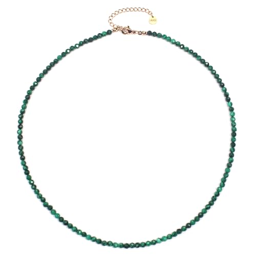 Malachit Edelsteinkette mit facettierten 4mm Perlen - echte Natursteine - Länge verstellbar - Heilstein Schutzstein Edelstein Collier Glücksbringer Talisman Geschenk (Malachit, 50, R) von LAKADA