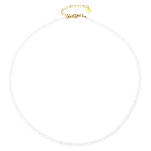 Mondstein Edelsteinkette mit facettierten 4mm Perlen - echte Natursteine - Länge verstellbar - Heilstein Schutzstein Edelstein Collier Glücksbringer Talisman Geschenk (Mondstein, 50, G) von LAKADA