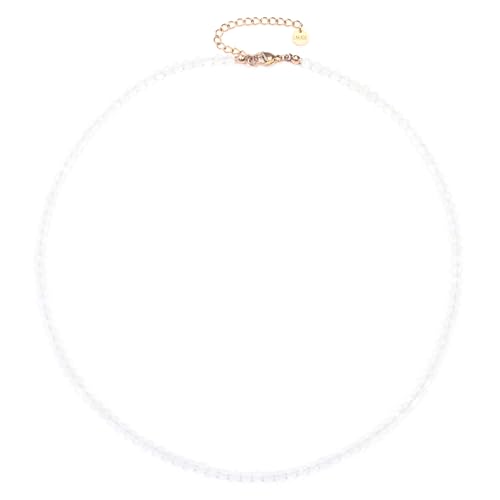 Mondstein Edelsteinkette mit facettierten 4mm Perlen - echte Natursteine - Länge verstellbar - Heilstein Schutzstein Edelstein Collier Glücksbringer Talisman Geschenk (Mondstein, 50, R) von LAKADA
