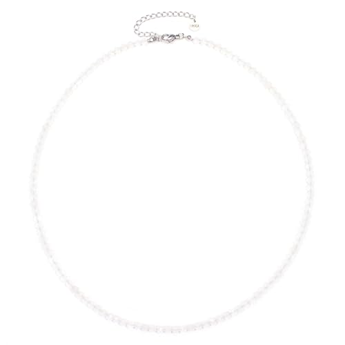 Mondstein Edelsteinkette mit facettierten 4mm Perlen - echte Natursteine - Länge verstellbar - Heilstein Schutzstein Edelstein Collier Glücksbringer Talisman Geschenk (Mondstein, 50, S) von LAKADA