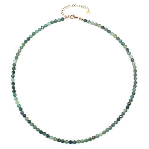 Moosachat Edelsteinkette mit facettierten 4mm Perlen - echte Natursteine - Länge verstellbar - Heilstein Schutzstein Edelstein Collier Glücksbringer Talisman Geschenk (Moosachat, 45, R) von LAKADA