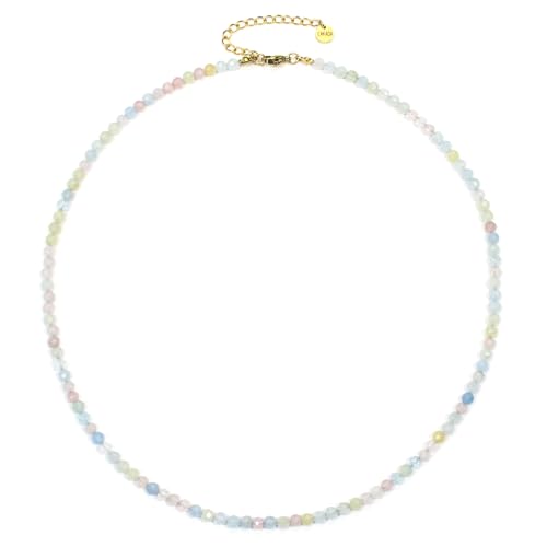 Morganit Edelsteinkette mit facettierten 4mm Perlen - echte Natursteine - Länge verstellbar - Heilstein Schutzstein Edelstein Collier Glücksbringer Talisman Geschenk (Morganit, 40, G) von LAKADA