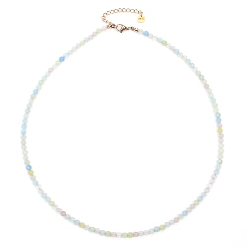 Morganit Edelsteinkette mit facettierten 4mm Perlen - echte Natursteine - Länge verstellbar - Heilstein Schutzstein Edelstein Collier Glücksbringer Talisman Geschenk (Morganit, 40, R) von LAKADA