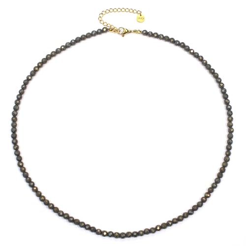 Pyrit Edelsteinkette mit facettierten 4mm Perlen - echte Natursteine - Länge verstellbar - Heilstein Schutzstein Edelstein Collier Glücksbringer Talisman Geschenk (Pyrit, 45, G) von LAKADA