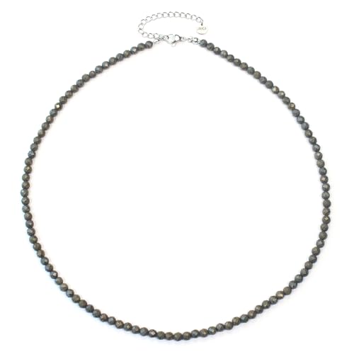 Pyrit Edelsteinkette mit facettierten 4mm Perlen - echte Natursteine - Länge verstellbar - Heilstein Schutzstein Edelstein Collier Glücksbringer Talisman Geschenk (Pyrit, 50, S) von LAKADA