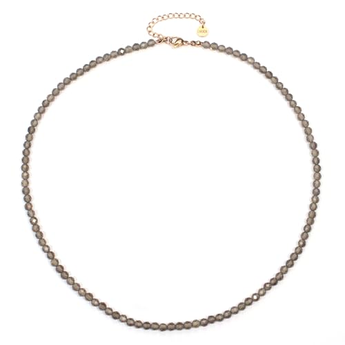 Rauchquarz Edelsteinkette mit facettierten 4mm Perlen - echte Natursteine - Länge verstellbar - Heilstein Schutzstein Edelstein Collier Glücksbringer Talisman Geschenk (Rauchquarz, 40, R) von LAKADA