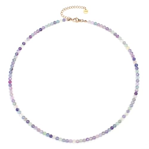 Regenbogenfluorit Edelsteinkette mit facettierten 4mm Perlen - echte Natursteine - Länge verstellbar - Heilstein Schutzstein Edelstein Collier Glücksbringer Talisman Geschenk (Fluorit, 45, R) von LAKADA