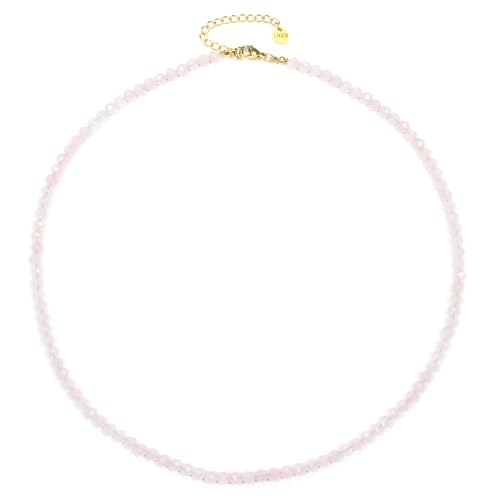 Rosenquarz Edelsteinkette mit facettierten 4mm Perlen - echte Natursteine - Länge verstellbar - Heilstein Schutzstein Edelstein Collier Glücksbringer Talisman Geschenk (Rosenquarz, 40, G) von LAKADA