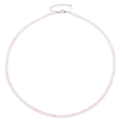 Rosenquarz Edelsteinkette mit facettierten 4mm Perlen - echte Natursteine - Länge verstellbar - Heilstein Schutzstein Edelstein Collier Glücksbringer Talisman Geschenk (Rosenquarz, 45, S) von LAKADA