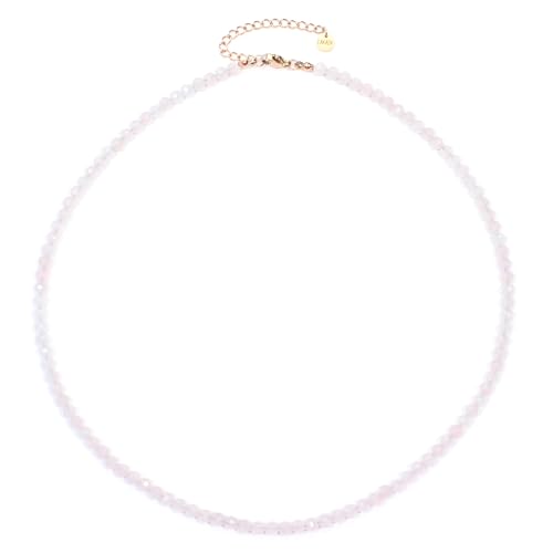 Rosenquarz Edelsteinkette mit facettierten 4mm Perlen - echte Natursteine - Länge verstellbar - Heilstein Schutzstein Edelstein Collier Glücksbringer Talisman Geschenk (Rosenquarz, 50, R) von LAKADA