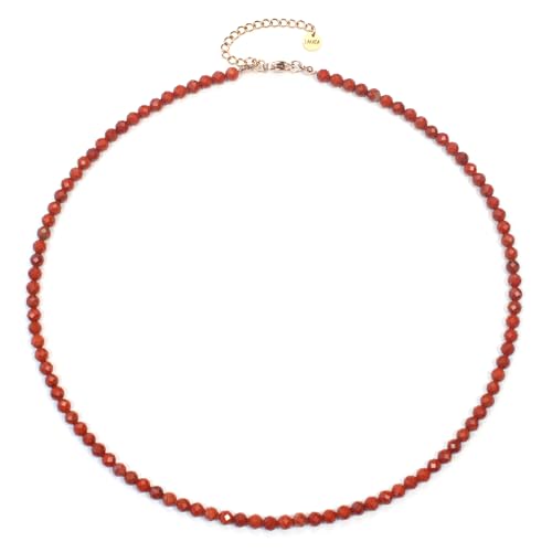 Roter Jaspis Edelsteinkette mit facettierten 4mm Perlen - echte Natursteine - Länge verstellbar - Heilstein Schutzstein Edelstein Collier Glücksbringer Talisman Geschenk (Roter Jaspis, 45, R) von LAKADA