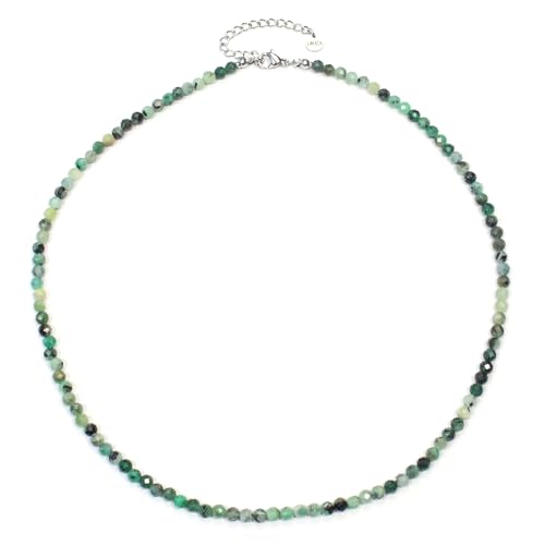 Smaragd Edelsteinkette mit facettierten 4mm Perlen - echte Natursteine - Länge verstellbar - Heilstein Schutzstein Edelstein Collier Glücksbringer Talisman Geschenk (Smaragd, 45, S) von LAKADA