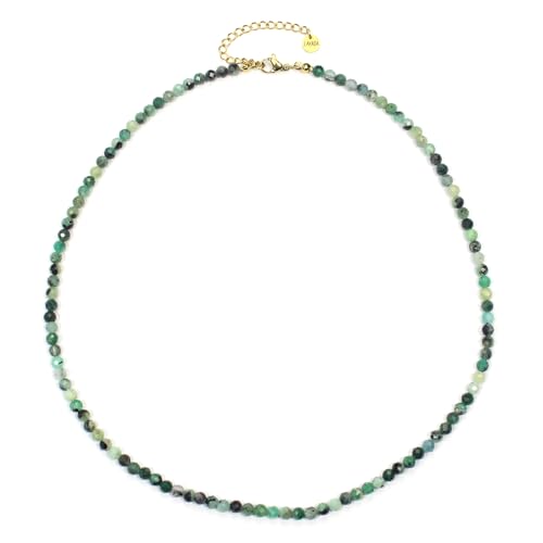 Smaragd Edelsteinkette mit facettierten 4mm Perlen - echte Natursteine - Länge verstellbar - Heilstein Schutzstein Edelstein Collier Glücksbringer Talisman Geschenk (Smaragd, 50, G) von LAKADA