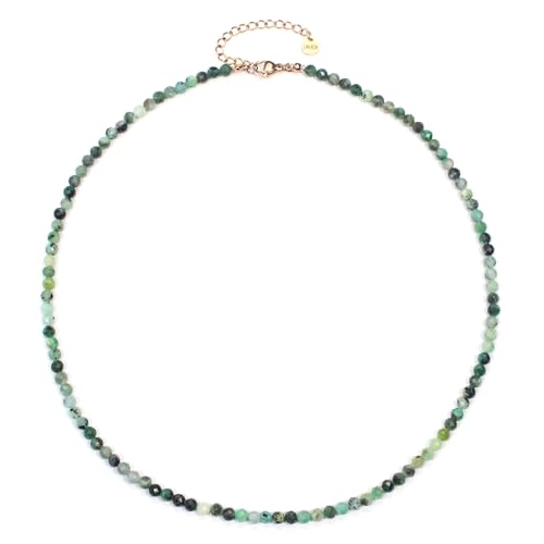 Smaragd Edelsteinkette mit facettierten 4mm Perlen - echte Natursteine - Länge verstellbar - Heilstein Schutzstein Edelstein Collier Glücksbringer Talisman Geschenk (Smaragd, 50, R) von LAKADA